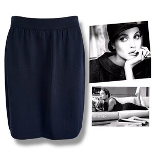 ST JOHN BASICS Marie Gray Navy Santana Knit Pencil Skirt | Classic Wool Blend 10